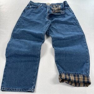 LL Bean Double L Comfort Waist Plaid Flannel Lined Denim Jeans Mens Fits 37x30